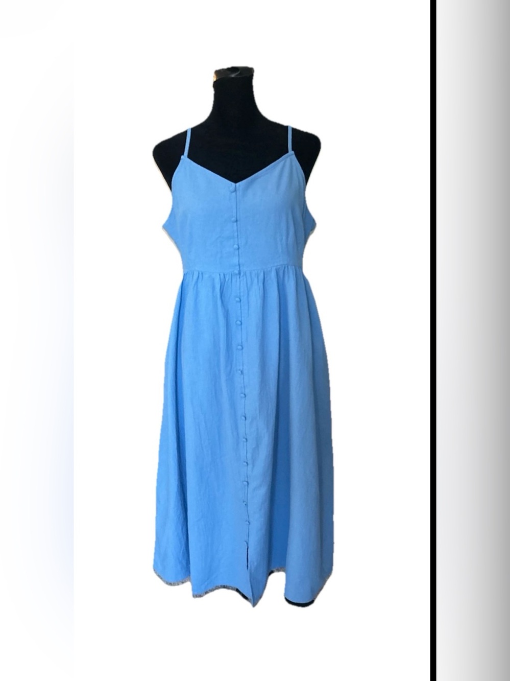 Universal Thread Women's Blue Chambray Cotton V-Neck Open Back Tie Midi Dress L